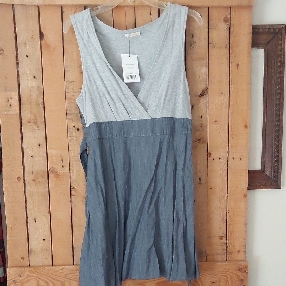 Tulle Brand Gray and Lightweight Denim Blue Sleeveless Dress